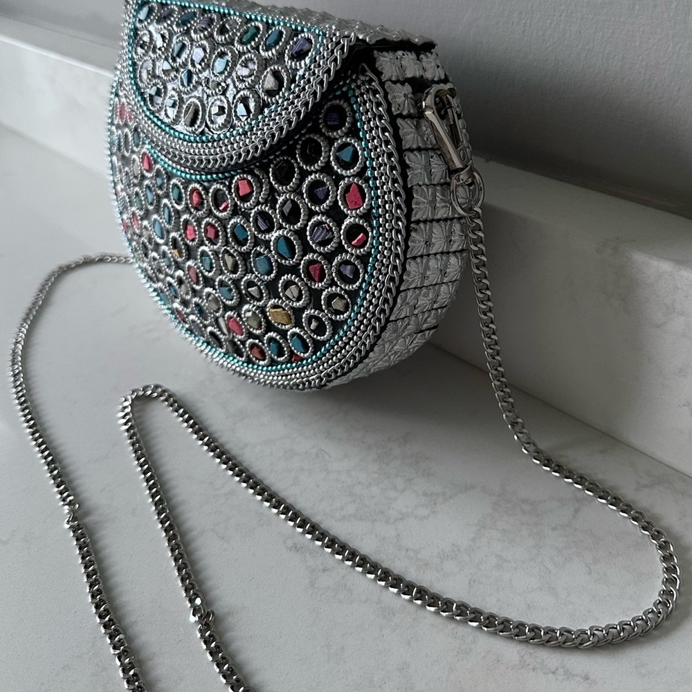 NEW Never Used Ramla Handmade Silver with Multi Colored Mosaic Beaded Clutch - Picture 7 of 8